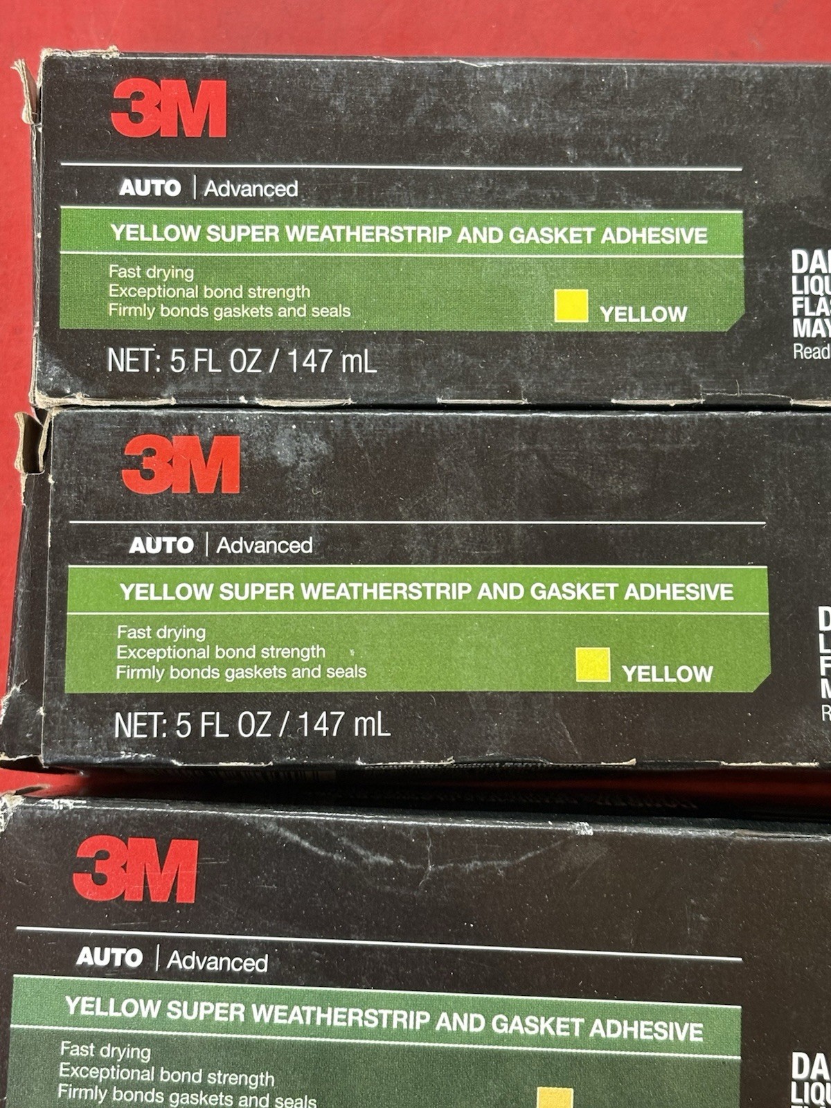LOT OF (3) 3M 08001 YELLOW SUPER WEATHERSTRIP & GASKET ADHESIVE 5 oz. EACH TUBE