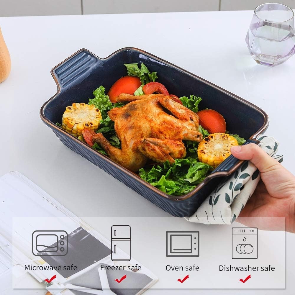 3PC Ceramic Bakeware Set 9x13 Baking Dish Lasagna Pans Aegean