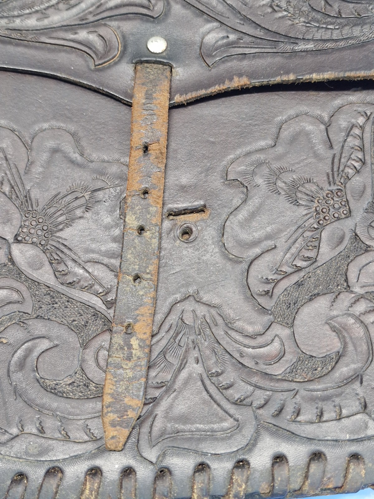 Vintage Tooled Leather Saddle Bags Motorcycle Saddlebag Set Floral Western