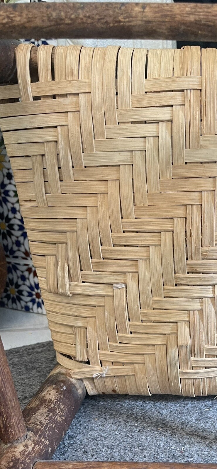 Vintage Oak Footstool Stool Ottoman With Trapezoid Woven Rush Top Handmade