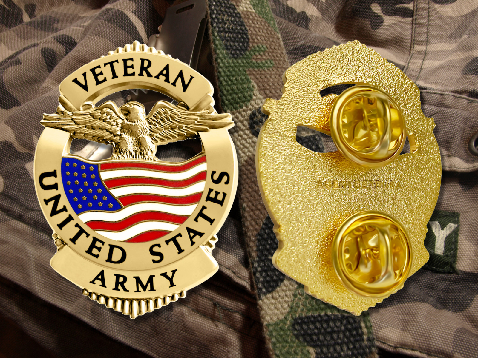 Army Veteran Pin - United States Military Lapel Pin - Gold Tone