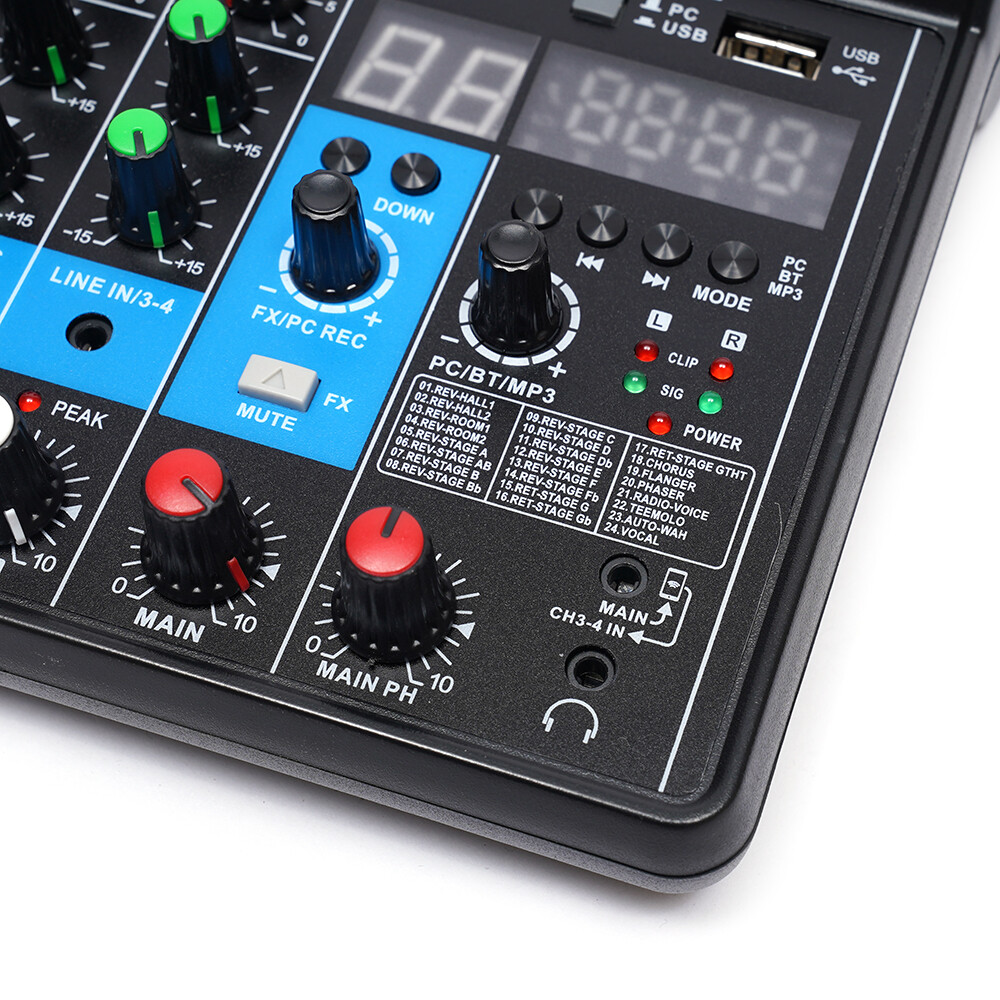 4-Channel Professional Audio Mixer with Bluetooth, USB & DSP Effects