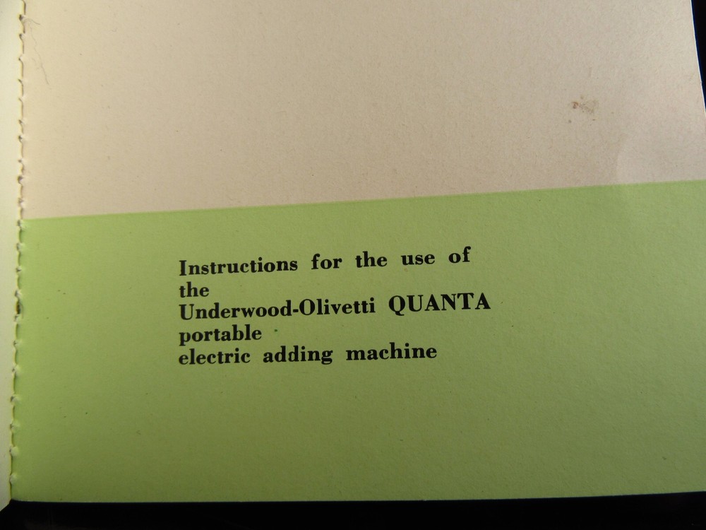 Vintage Underwood Olivetti Quanta Adding Machine Instruction Manual