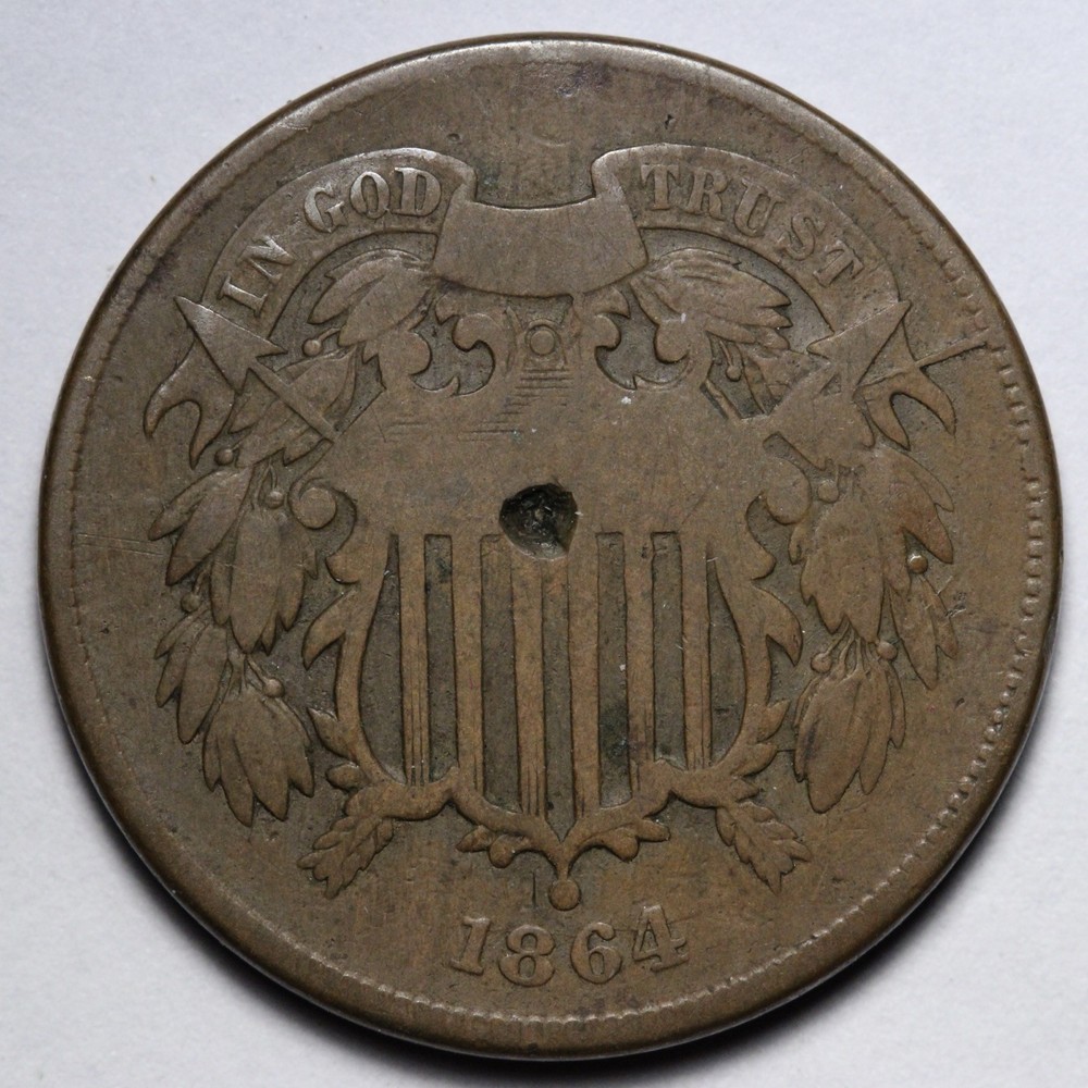 1864 Two Cent Piece OBV DIE CRACK E363 IOT