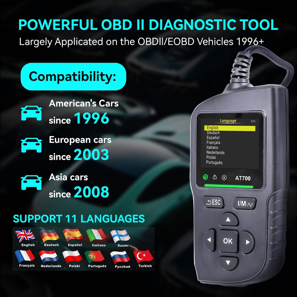 Car Code Reader 16PIN OBD2 Scanner Check Automotive Engine Fault Diagnostic Tool