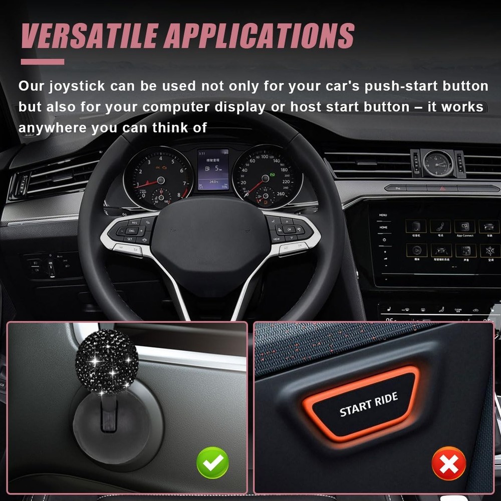 Car Push Start Button Cover, Rhinestone Engine Stop Black
