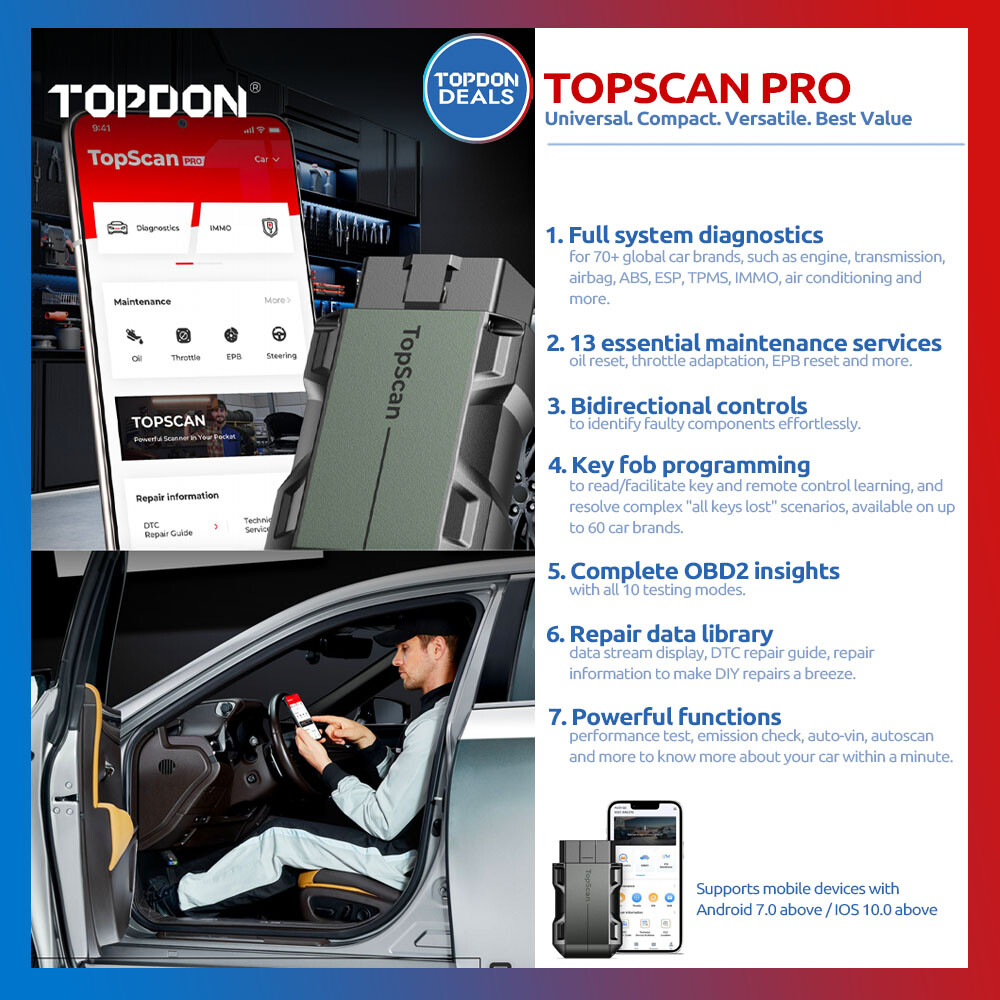 2024 TOPDON TOPSCAN PRO Automotive Diagnostic Service Tool Code Reader Scanner
