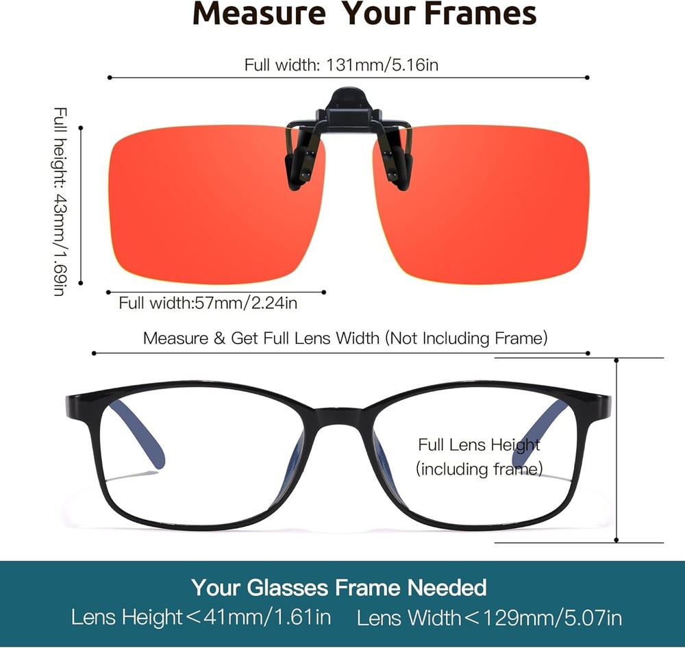 Rectangular Clip-On Flip-Up Blue Light Blocking Glasses for Eyes Strain/Light Se