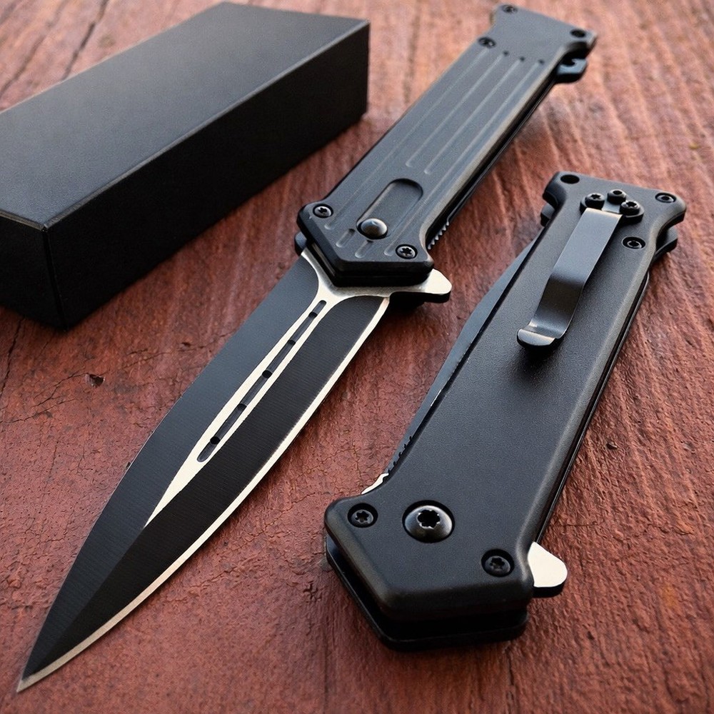 Tac-Force Black Dagger Blade Style Spring Open Assisted Folding Pocket Knife