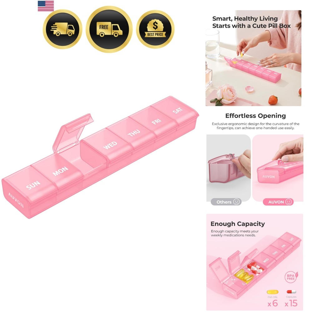Weekly Pill Organizer with Effortless Opening Design, Arthritis Friendly Pill...