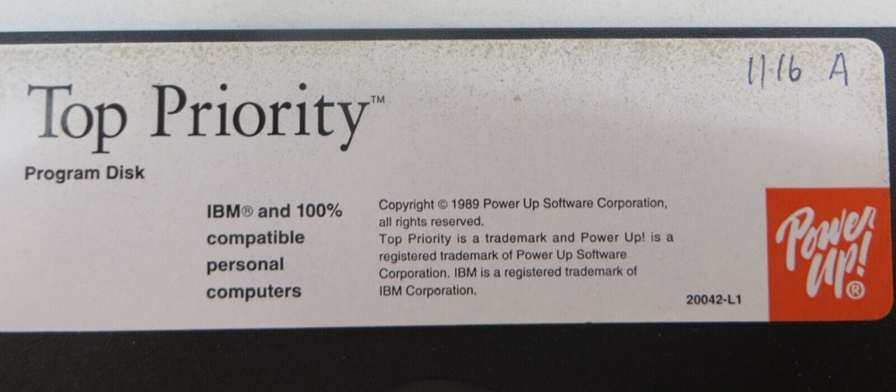 5.25" Floppy TOP PRIORITY Program Disk 1989 IBM Computer Software Power Up! *