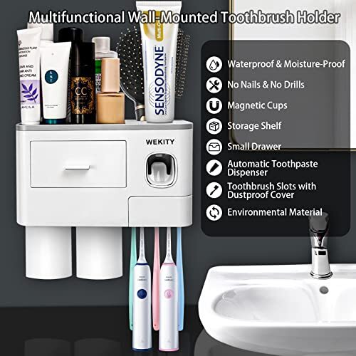 Wekity Multifunctional Wall-Mounted Toothbrush Holder, Assorted Colors