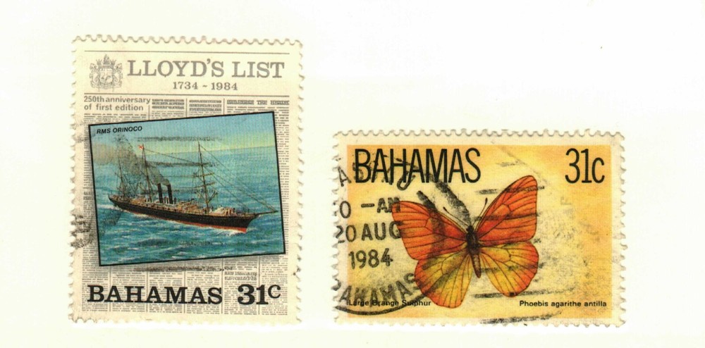 Bahamas #541, 556 used  Ship, butterfly
