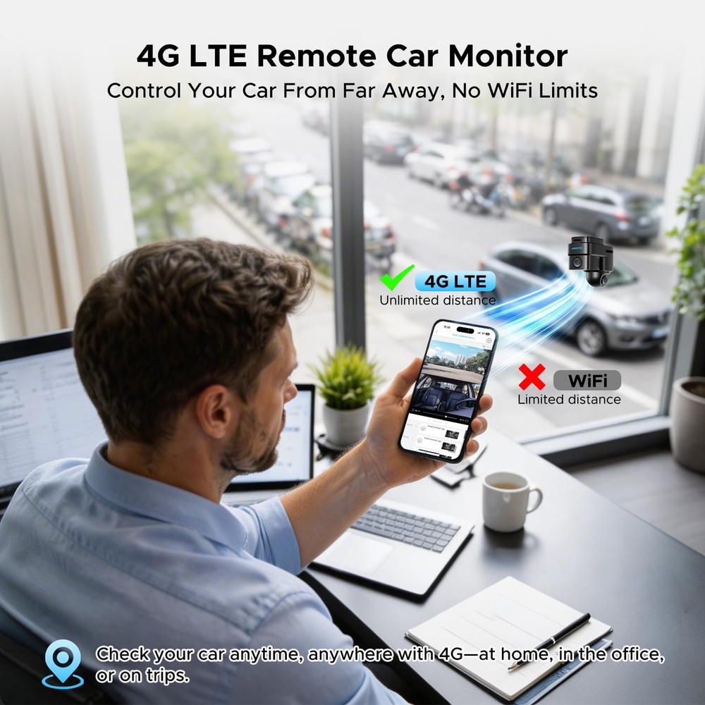 4G LTE Dash Cam Front and Inside, Dual Dash Camera with Remote Live View via ...