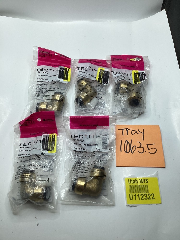(QTY 5) Tectite 1/2" CXC Removable 10155476 90° Elbow Push Fitting