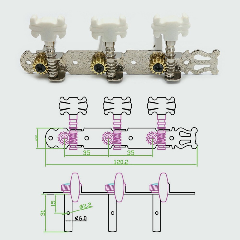 3R3L Classical Guitar String Tuning Peg Keys Machine Head Tuner Pearl White Head