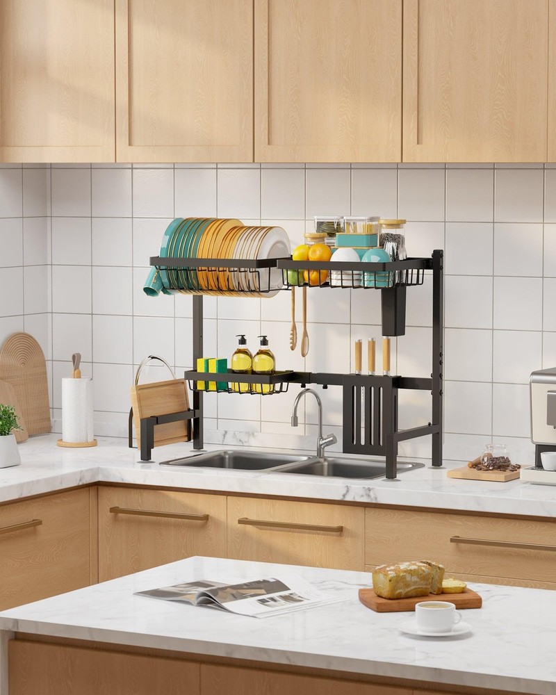 Over The Sink Dish Drying Rack - Adjustable 2 Tier Large Capacity Stainless S...