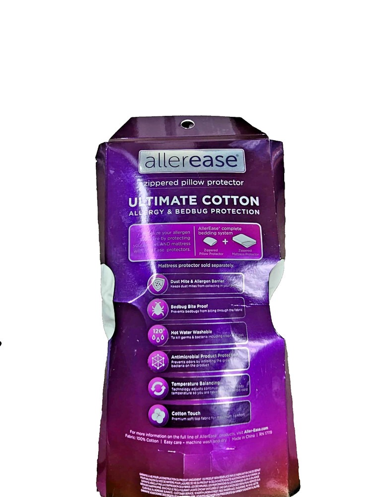 AllerEase Ultimate Cotton Zippered Pillow Protector White (1) King Size 20"x36"