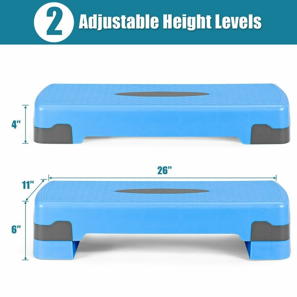 26" Height Adjustable Aerobic Exercise Step Deck with Risers and Non-Slip Surfac