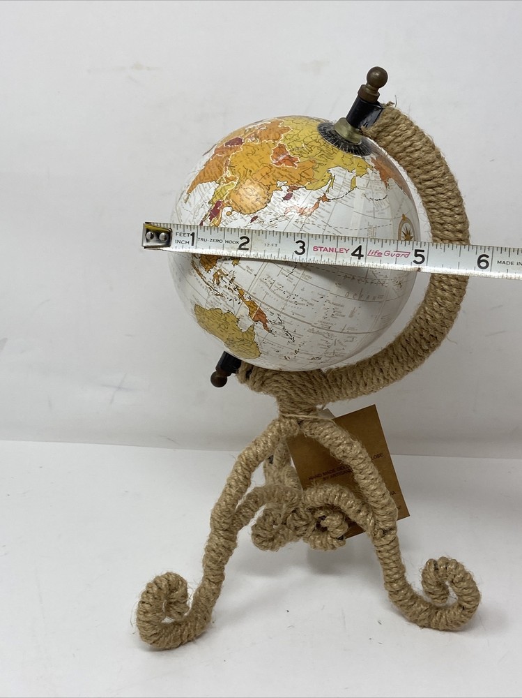 NEW Rotating World Globe Twine Wrapped Base
