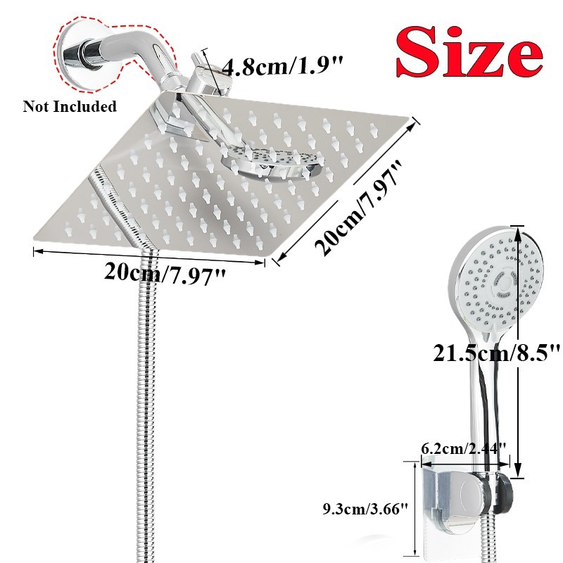 Rainfall Shower Head with Handheld Spray High Pressure Shower Head Combo Chrome