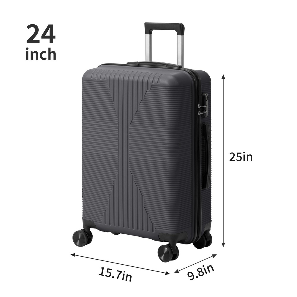 24in Dark Gray PP Suitcase with Non-TSA Lock
