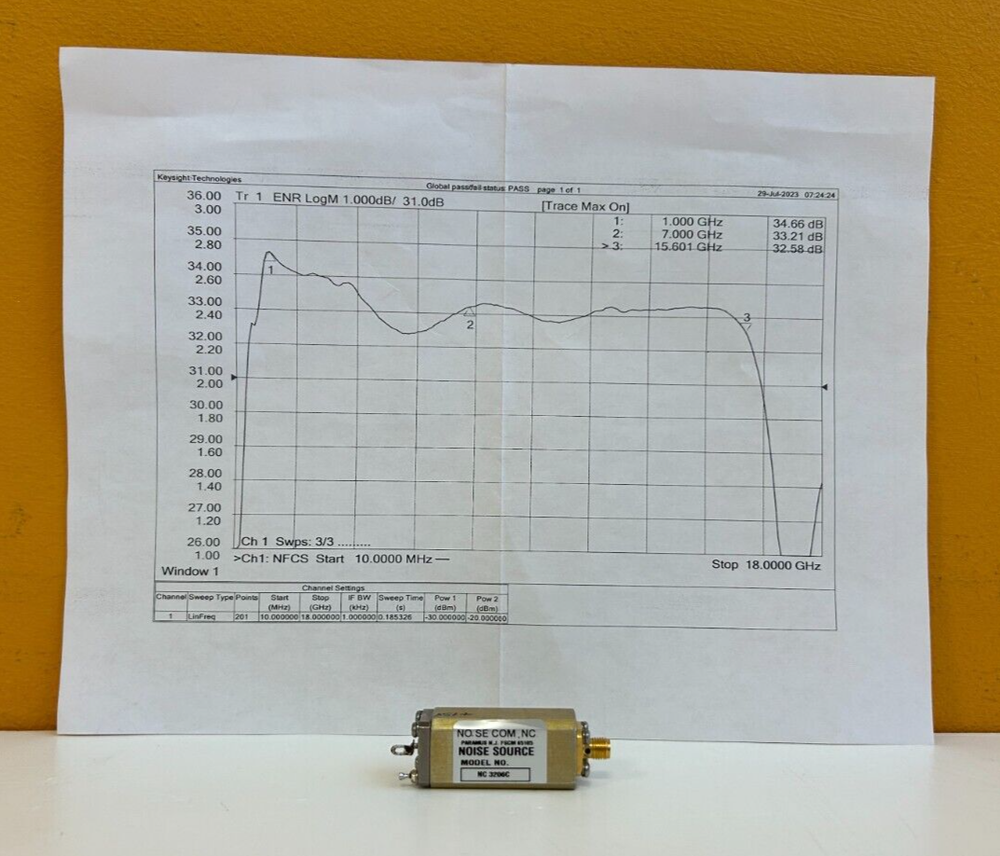 NoiseCom NC3206C 1.0-15.6 GHz, 33 dB, +15VDC, Solid State Noise Source. Tested!