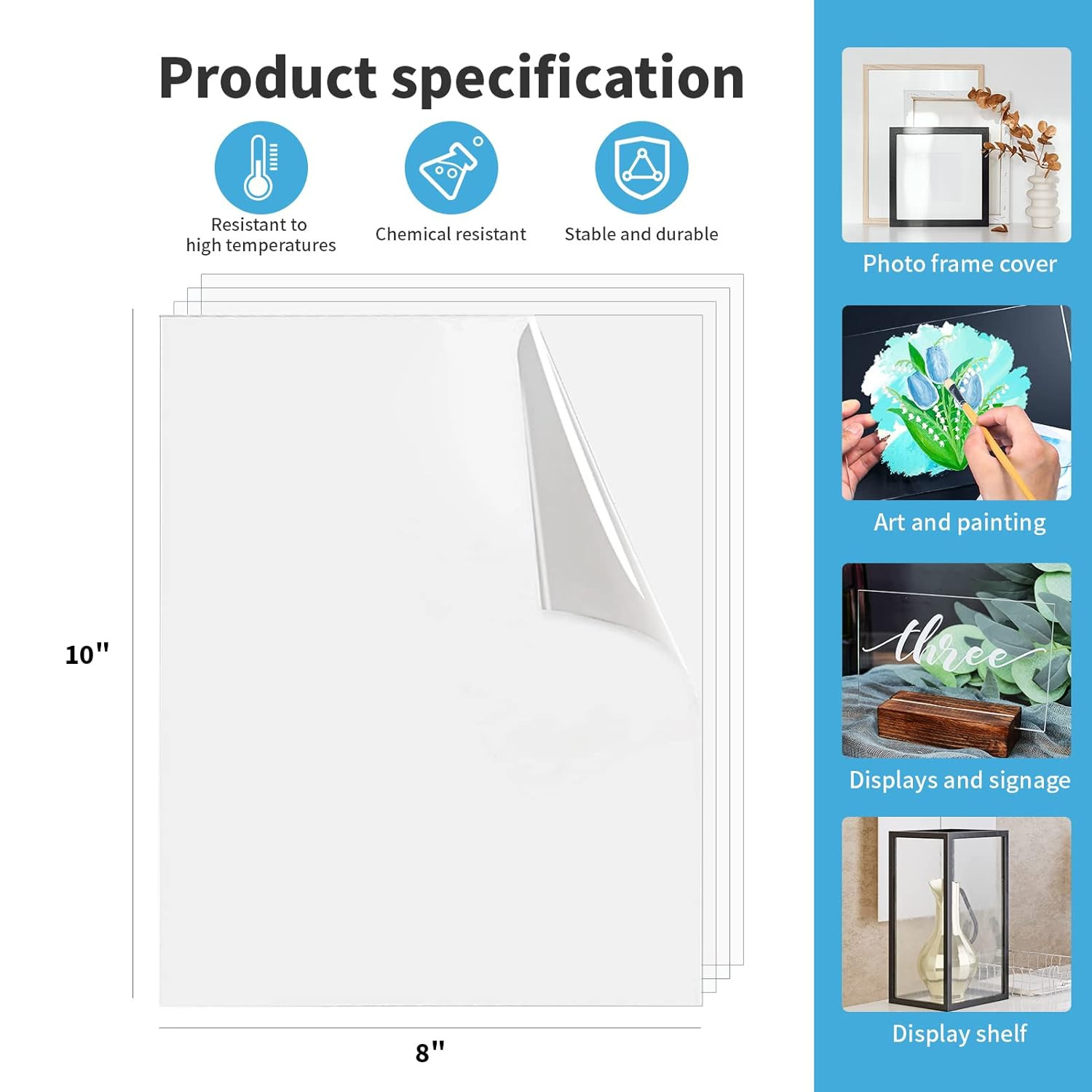 5-Pack of 8×10" Pet/Plexiglass Sheets, Transparent Clear Flexible Plastic Sheet