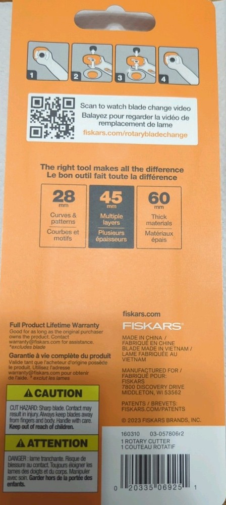 Fiskars Stick Rotary Cutter 45 MM NEW
