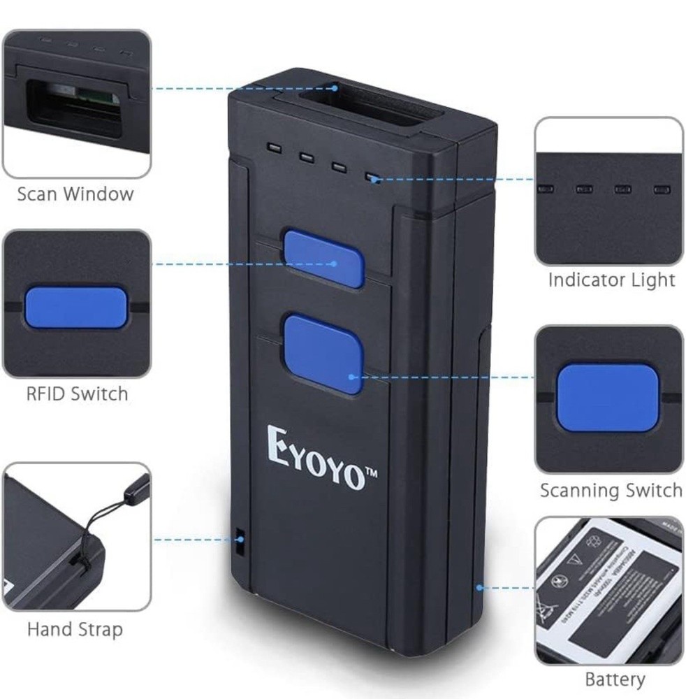 Eyoyo Mini 1D Wireless Barcode Scanner Bluetooth Fit For iPhone Android Windows