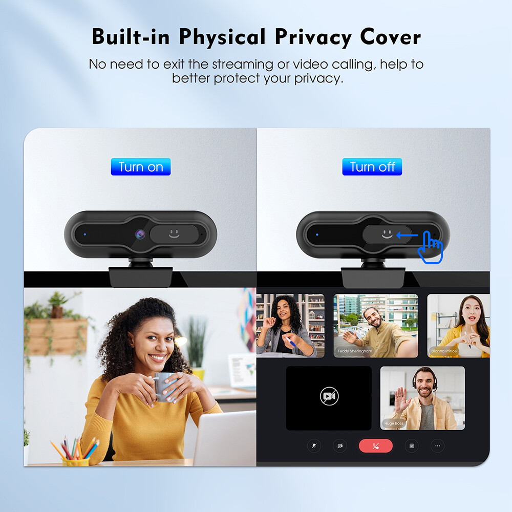 TOALLIN 4K UHD AutoFocus Webcam with Privacy Cover Noise Canceling Microphone