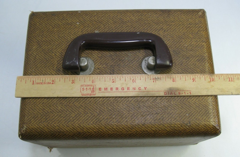 Vintage Pitney Bowes Hard Case Handle Brown Herringbone Pattern Empty Repurpose