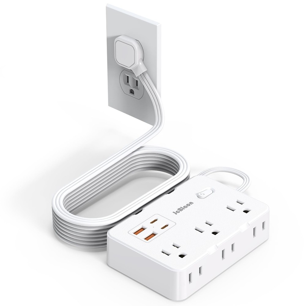 Flat Plug Power Strip Surge Protector, 5ft Ultra Thin Extension 5FT, White