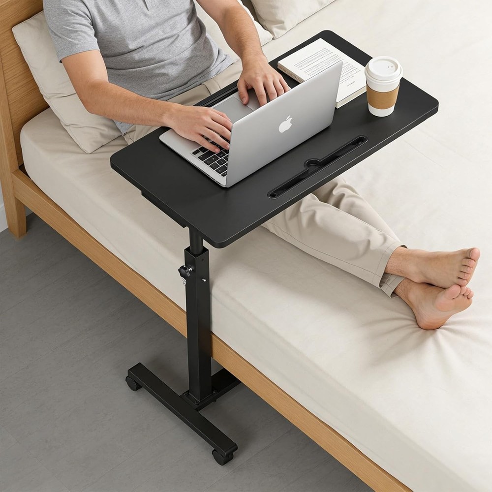 Adjustable Overbed Bedside Table Hospital Bed Table W/ Wheels Portable Rolling
