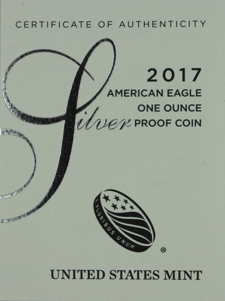 2017-W American Proof Silver Eagle Mint Issued COA (NO Coin)