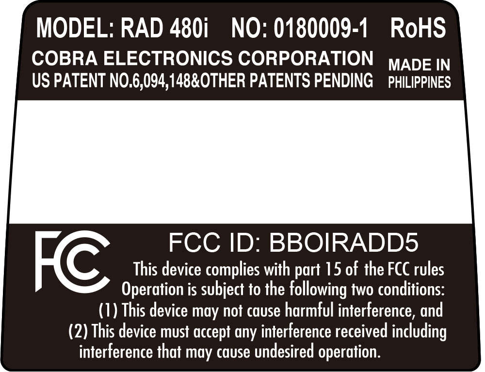 Cobra RAD 480i Radar/Laser Detector Updateable BLUETOOTH Certified Refurbished