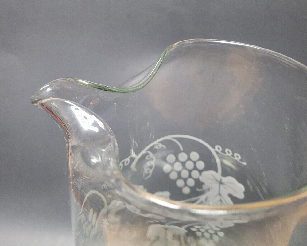 Mid-Century Modern Glass Pitcher with Grape Vine Pattern