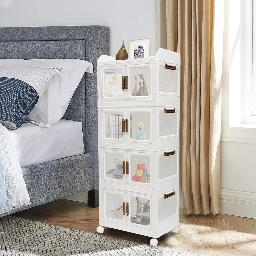 Plastic Collapsible Storage Bins with Lids & Wheels Stackable Closet Organizers