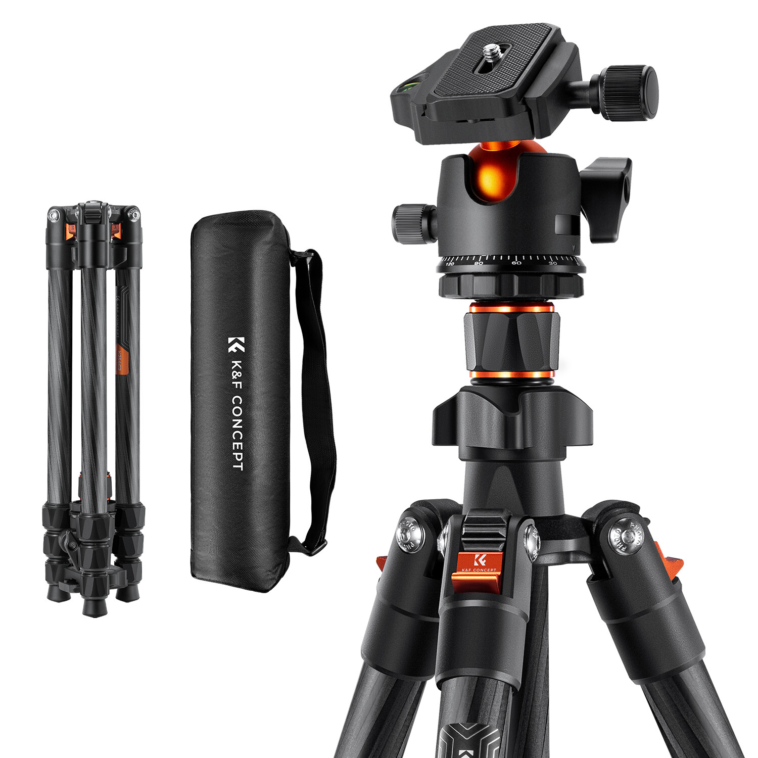 K&F CONCEPT 64inch Carbon Fiber Lightweight Travel Tripod w/ 36mm Ball Head DSLR