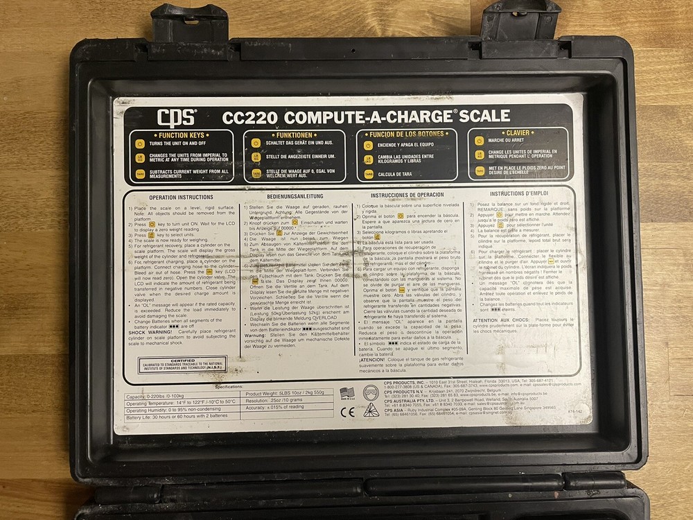 CPS CC220 220lb. Electronic Refrigerant Charging Scale W/ Recent calibration.