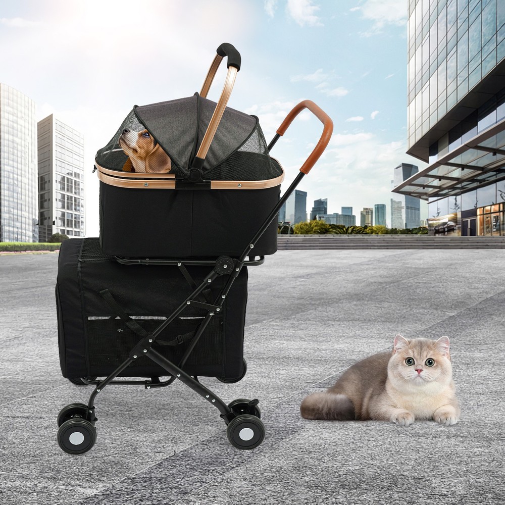 2-Tiers Small & Medium Dogs Stroller Dog & Cat Stroller Pet Stroller Foldable