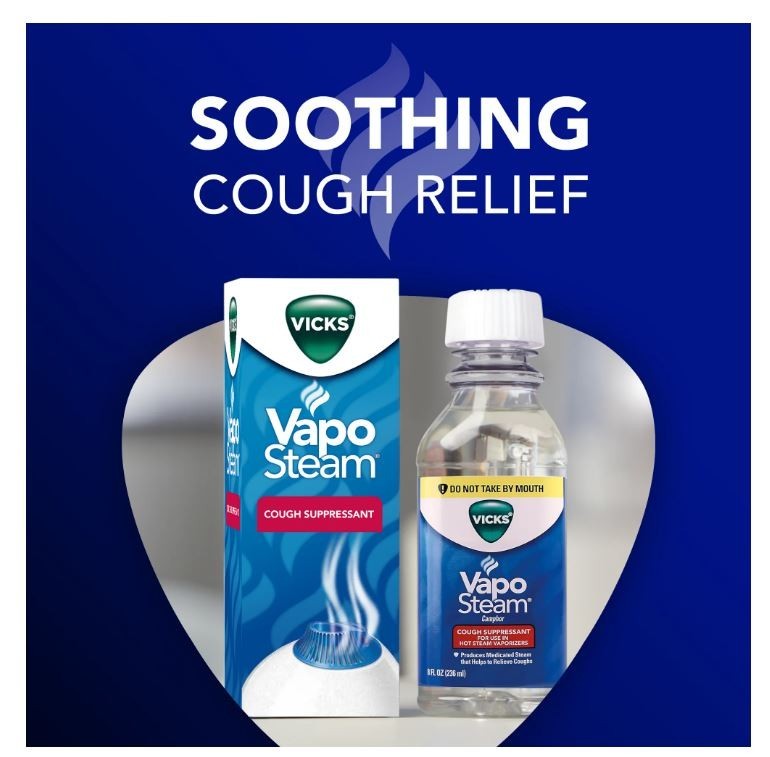 Vicks VapoSteam Medicated Liquid with Camphor, a Cough Suppressant, 8 Oz – VapoS