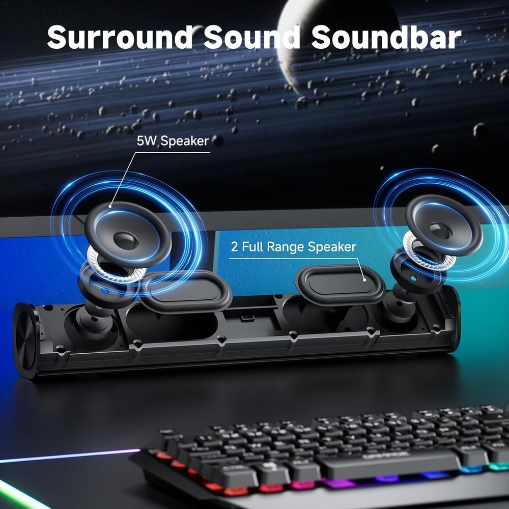 SOULION R100 Bluetooth Computer Speakers with Dynamic LED Light, USB Plug & Play