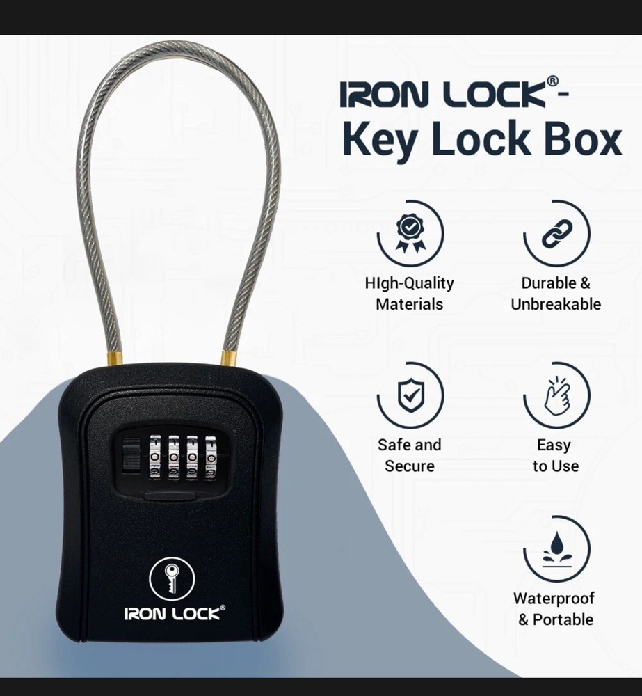 Realtor Key Lock Box Combination Lock Safe Wall Mount Portable Cable