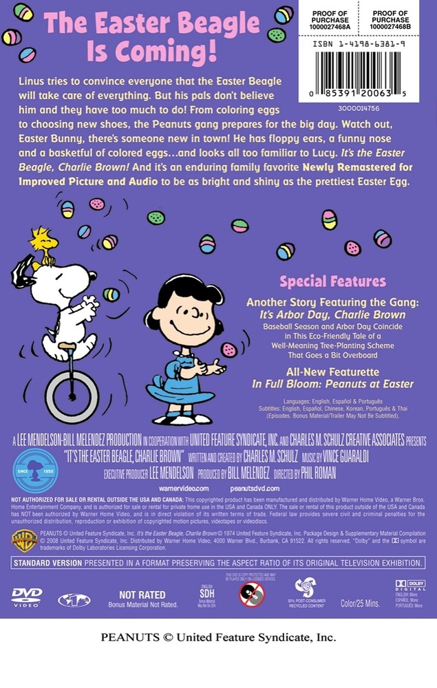 Peanuts It's the Easter Beagle, Charlie Brown DVD NEW