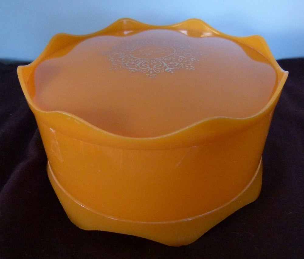 Vintage  Borjois ON THE WIND Orange Plastic Powder Box Empty