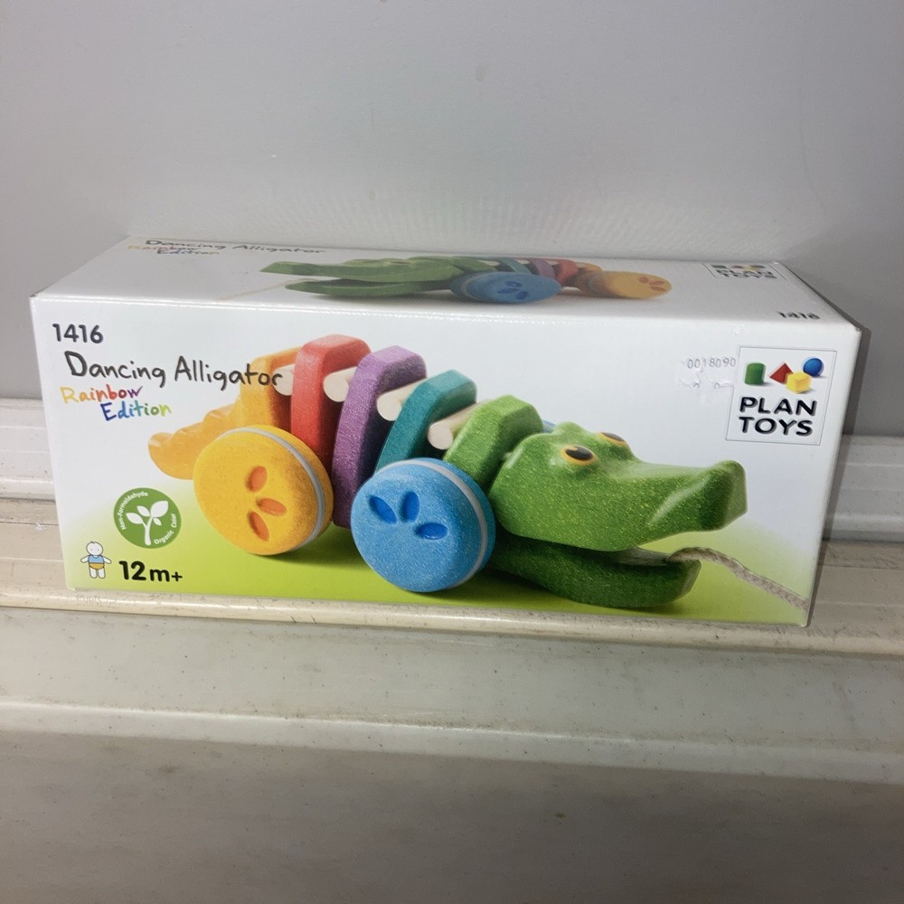 NEW - Plan Toys Click Clack Dancing Alligator Pull Toy rainbow edition
