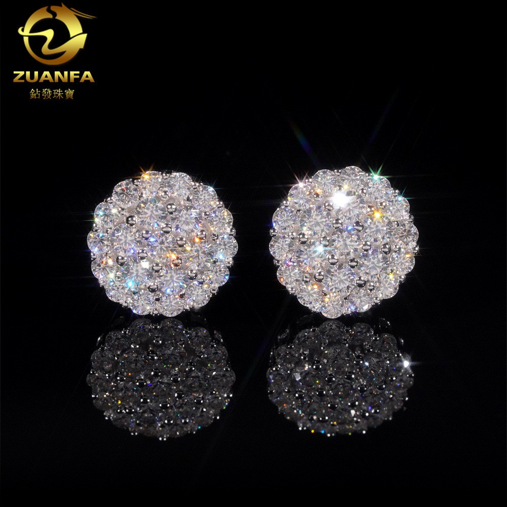 Real Round Cut VVS Moissanite Cluster Stud Earrings Solid 925 Sterling Silver