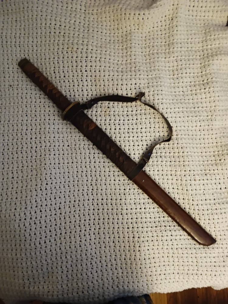 Decorative Samurai Katana with Leather-Wrapped Scabbard & Shoulder Strap