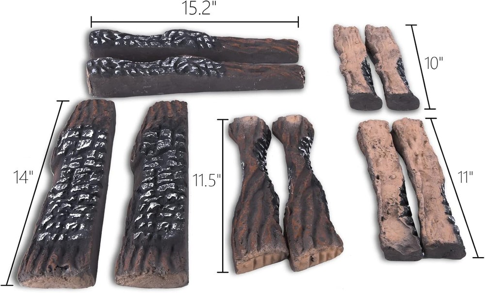 Vchin 10pc Ceramic Log for fireplace Heat Resistant Stackable Log Set